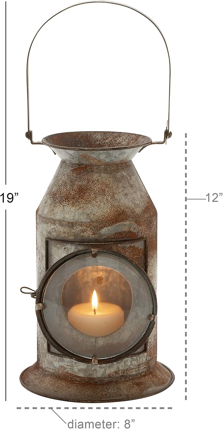 Distressed Metal Glass Candle Lantern, Pack of 2 F2445