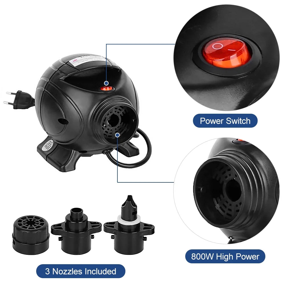 Portable 800W Electric Air Pump Inflator Deflator with 3 Nozzles J7730