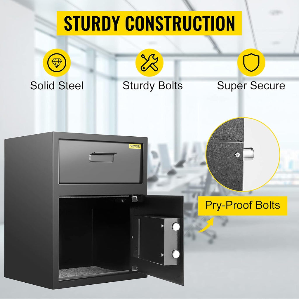 1.7 Cubic Feet Carbon Steel Electronic Code Lock Depository Safe with Deposit Slot and Two Emergency Keys K828