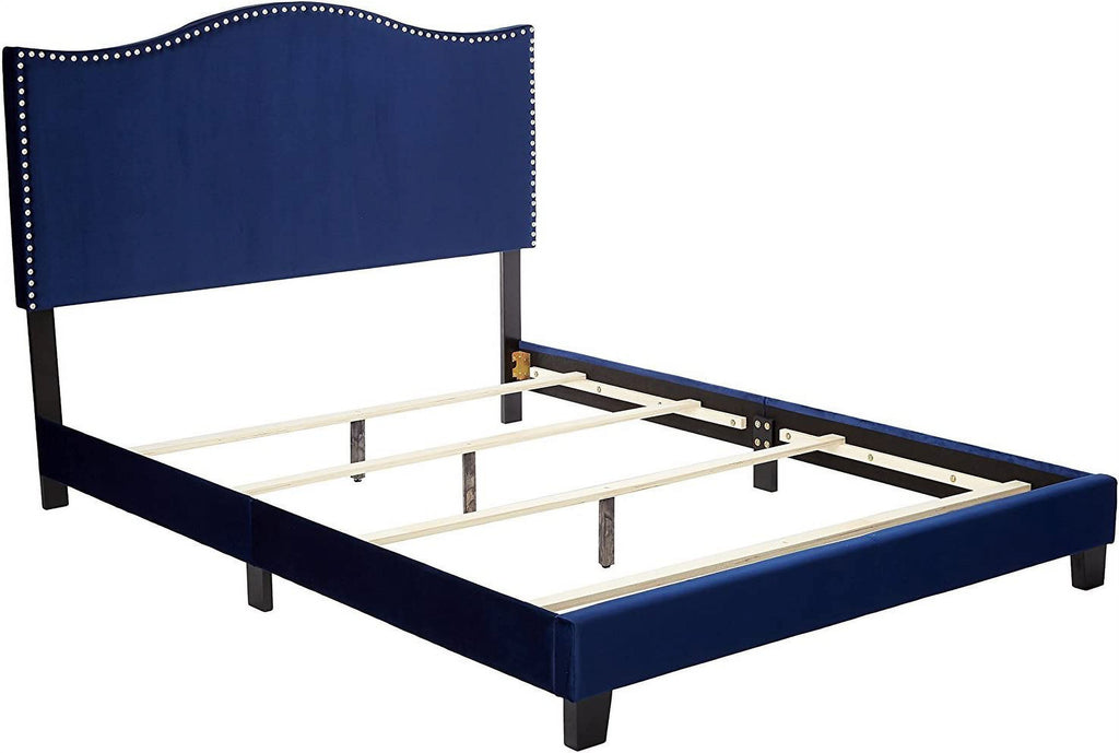 Blue Velvet King Size Upholstered Panel Bed W4571