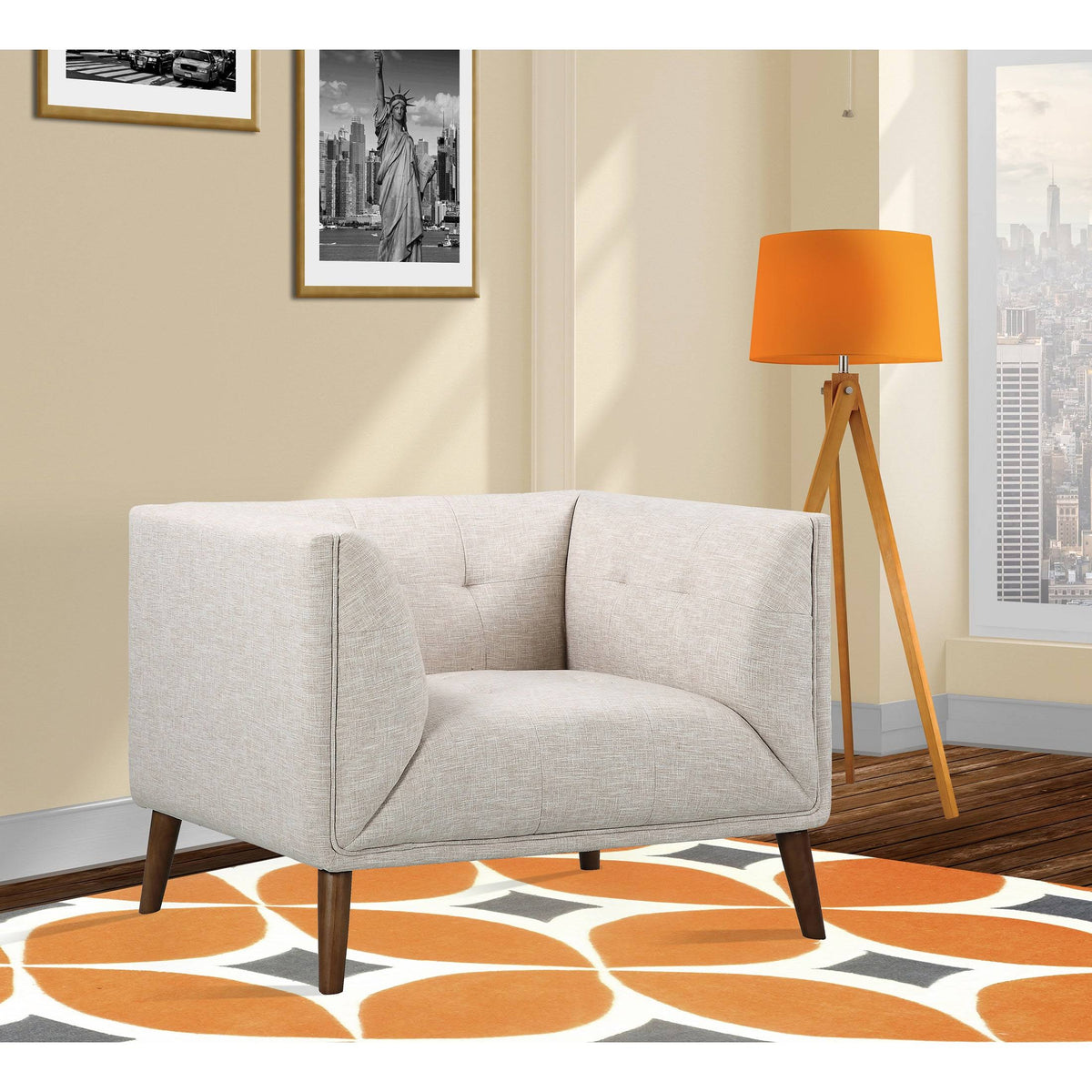 Dark Gray Linen Button-Tufted Chair I2887