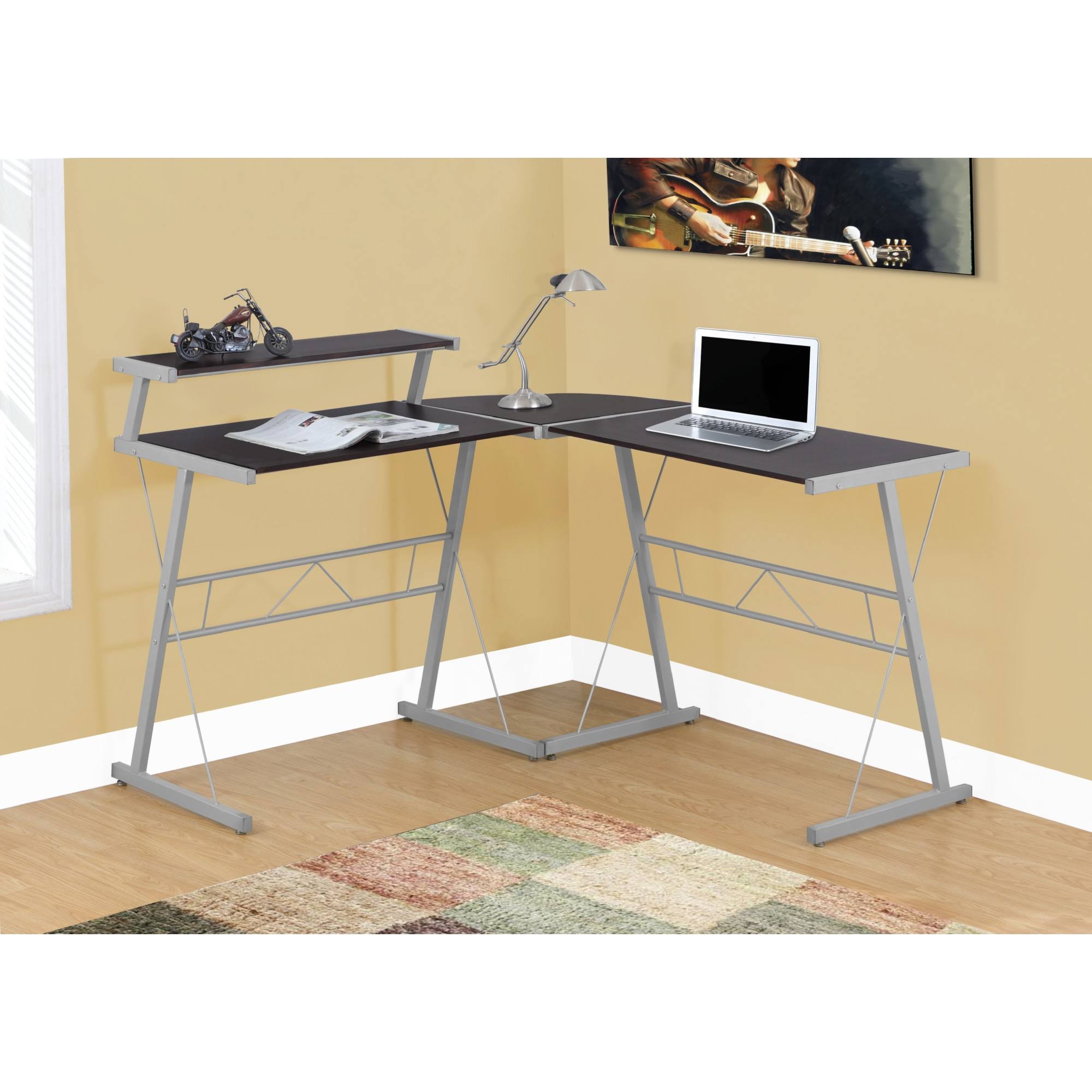 Cappuccino Top Silver Metal Computer Desk L362