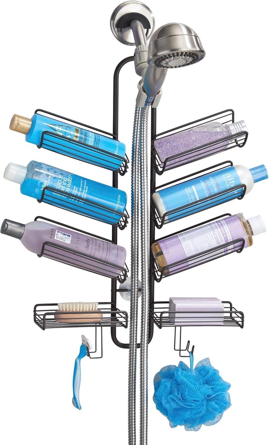 Metal Hanging Bathroom Caddy for Handheld Shower Hose, Bronze, Pack of 2 E98346