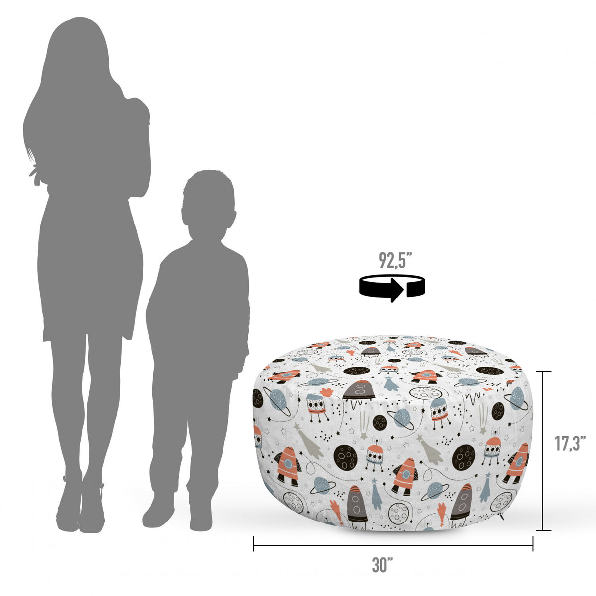 Pale Blue Black Unstuffed Decorative Pouf Cover with Zipper H63137