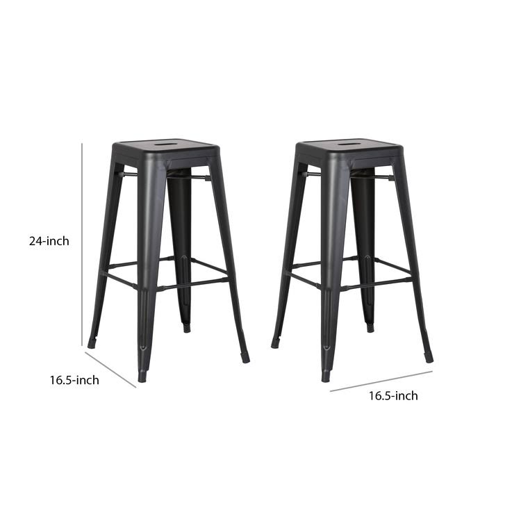 Square Wooden Counter Stool with Metal Legs Distressed White - Set of 2 G992624