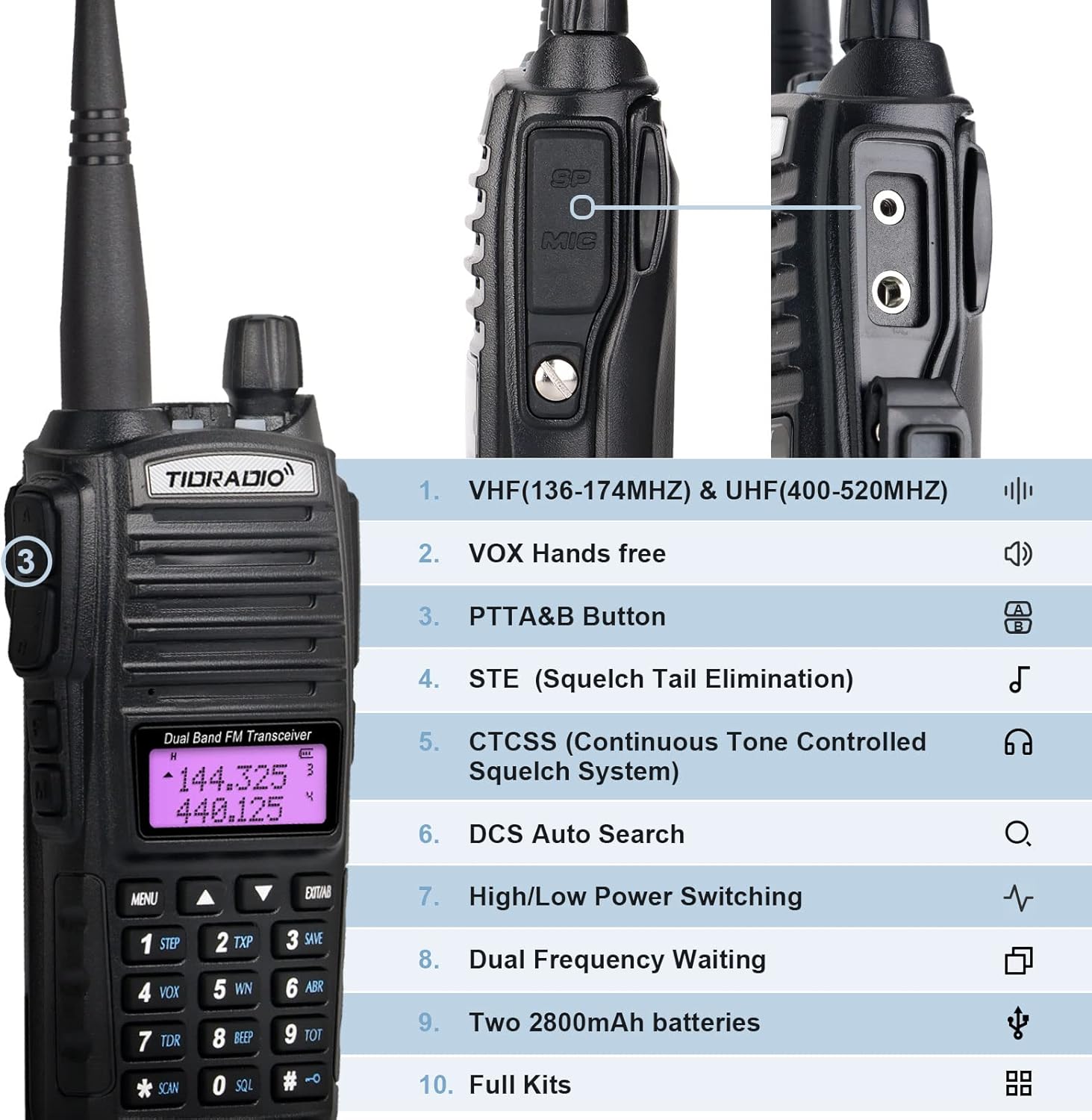 2PCS Dual Band Ham Radio Handheld with Programming Cable and Long Antenna C228864
