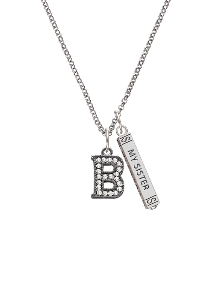 Black Nickeltone Crystal Initial Bar Charm Necklace, 23" G82785