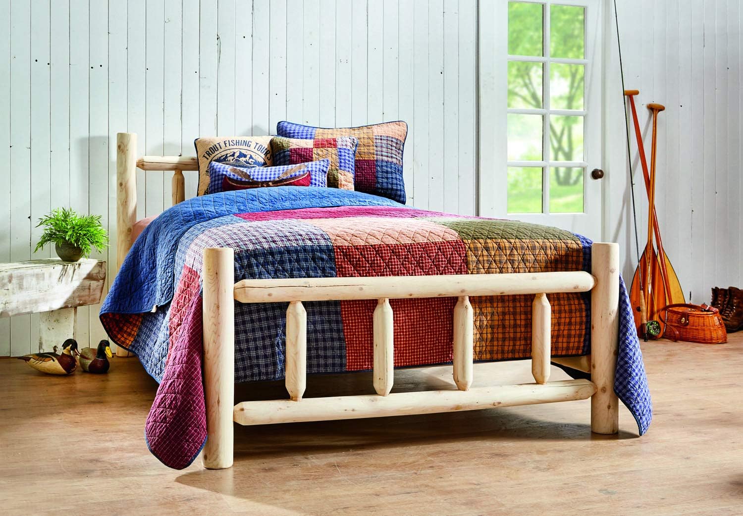 Cedar Log Queen Bed with Headboard and Footboard J634356