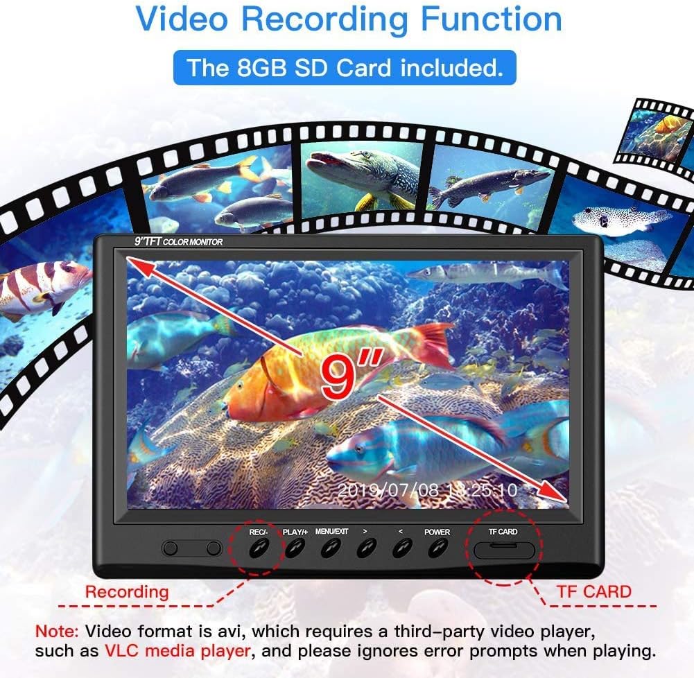 9 inch Color Screen Underwater Fishing Camera with 30M Cable J1510