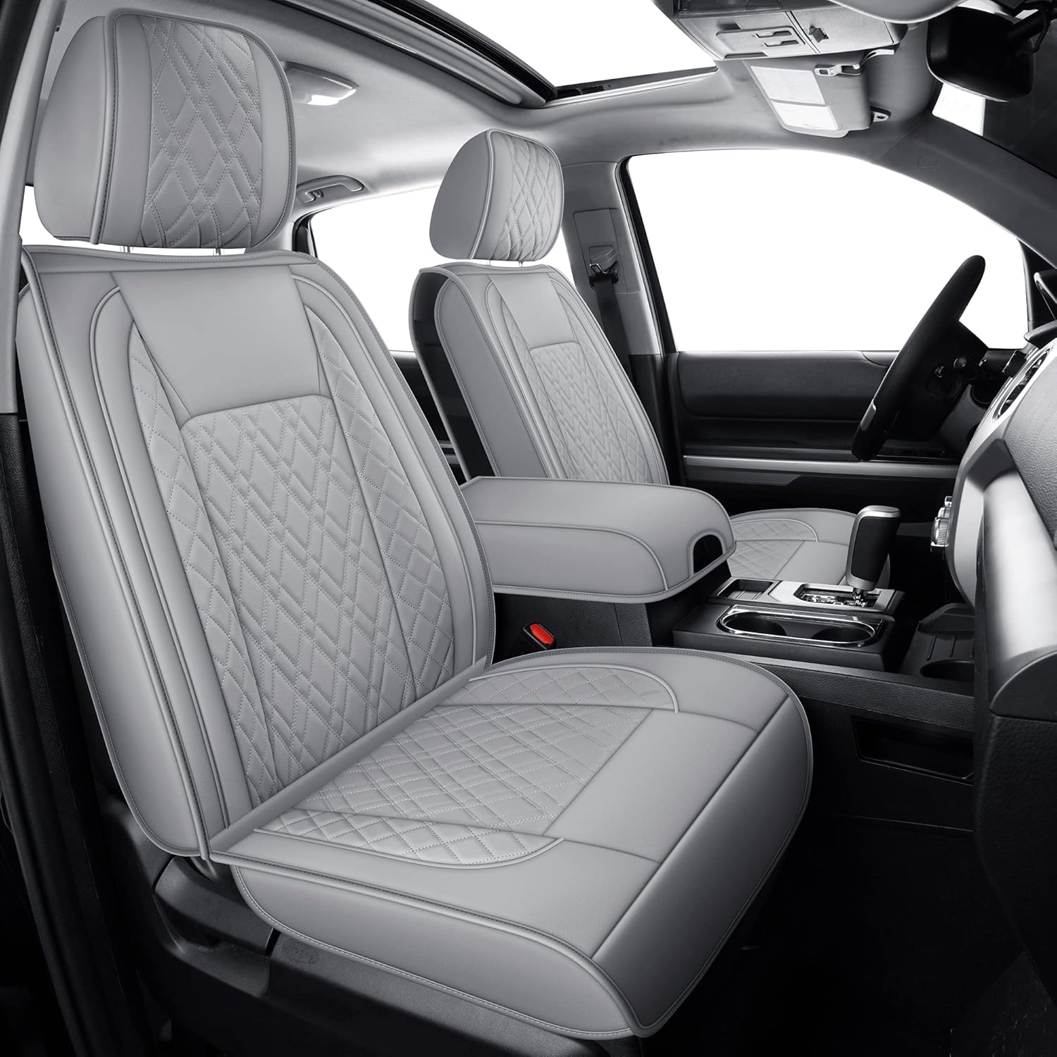 Gray Faux Leather Seat Covers Full Set Q596