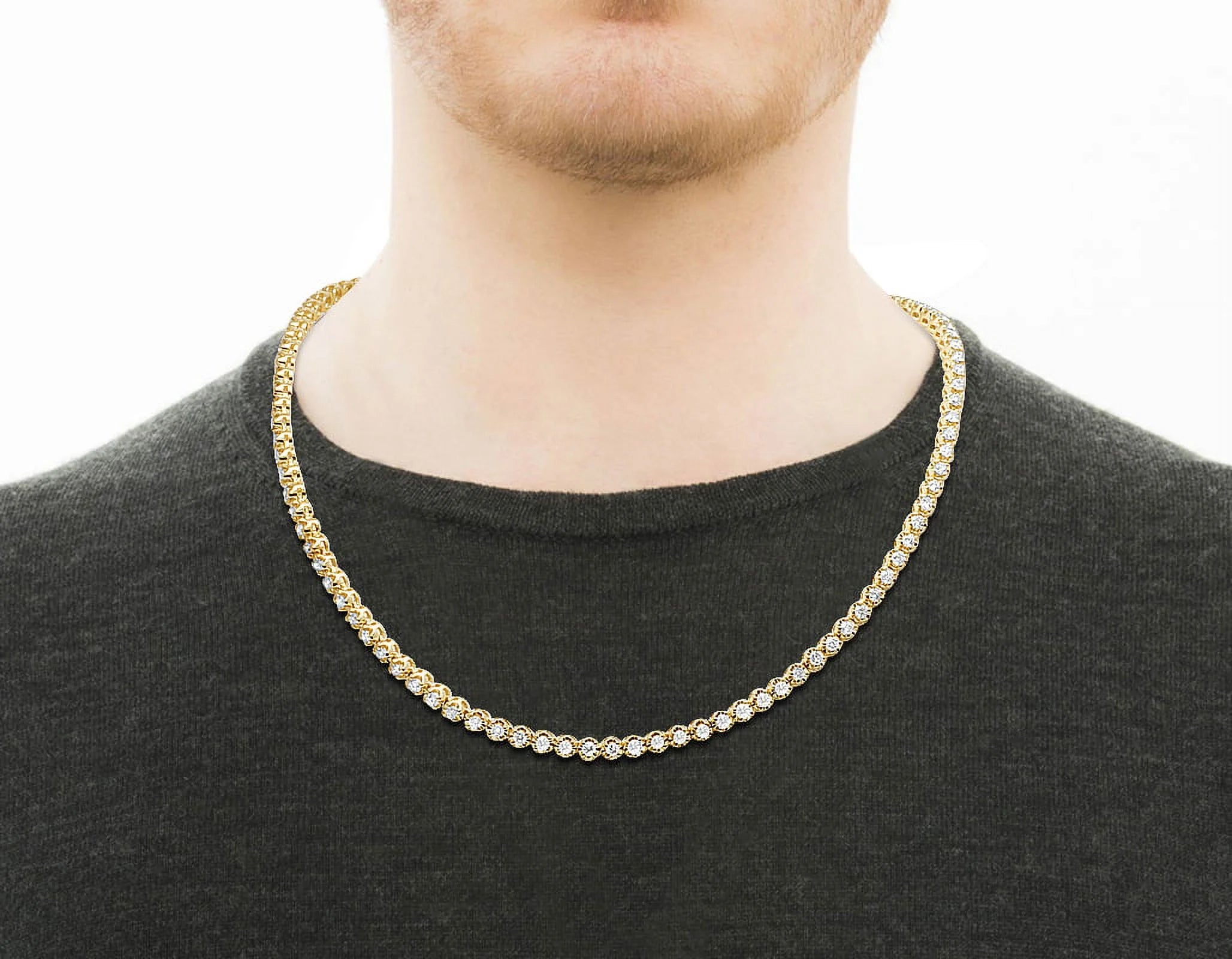 10K Yellow Gold Diamond Tennis Choker Necklace 4mm 21" 6.5CT H619421