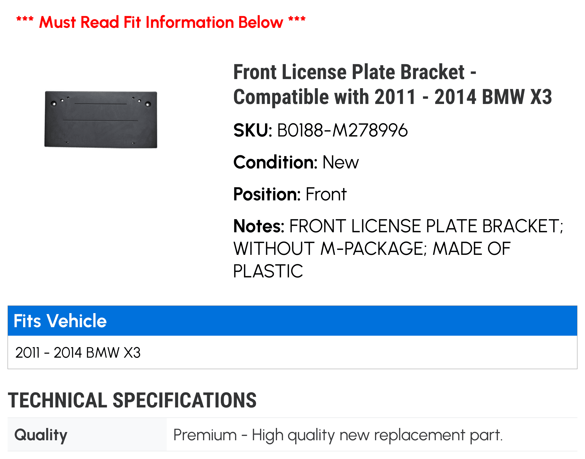 Front License Plate Bracket for BMW X3 K465