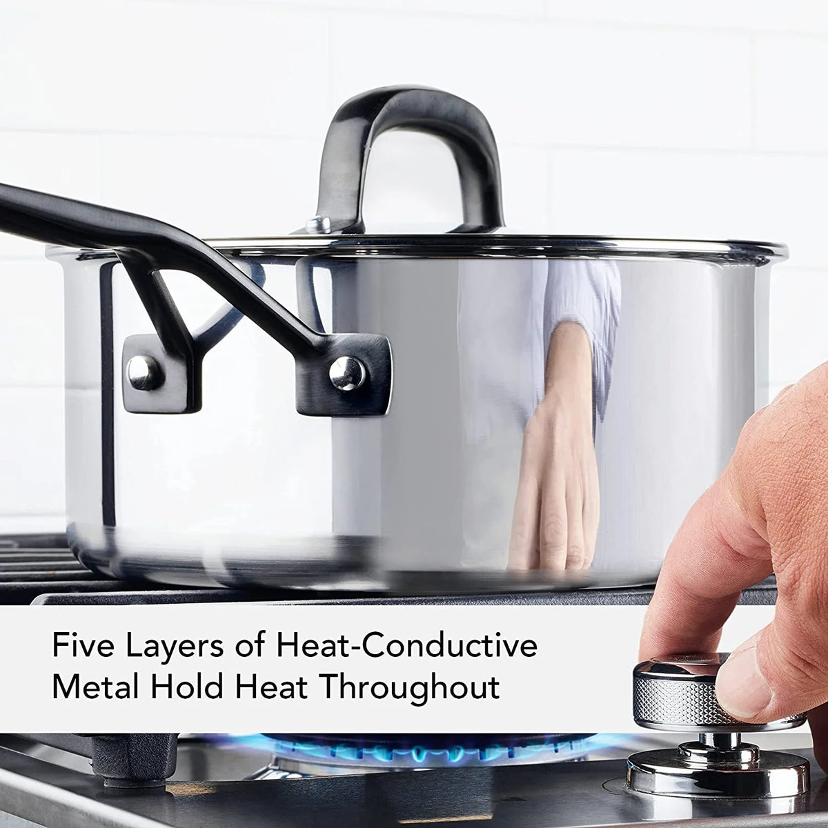 5-Ply Clad Stainless Steel Saucepan with Lid, 3 Quart F10897