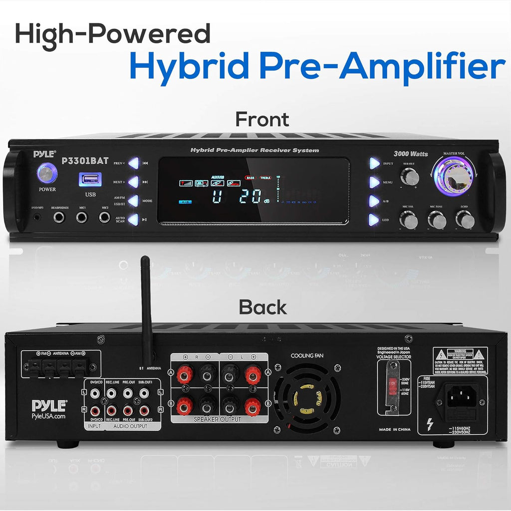 Wireless Bluetooth Stereo Amplifier with AM/FM Radio, MP3/USB, AUX, RCA, Karaoke Mic in, Rack Mount, Remote A53611
