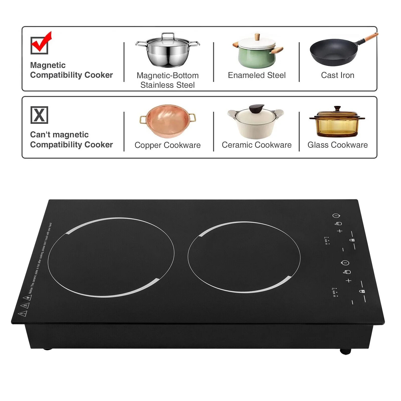Double Induction Cooktop with 2 Burner Independent Control 1200W+1100W A29591