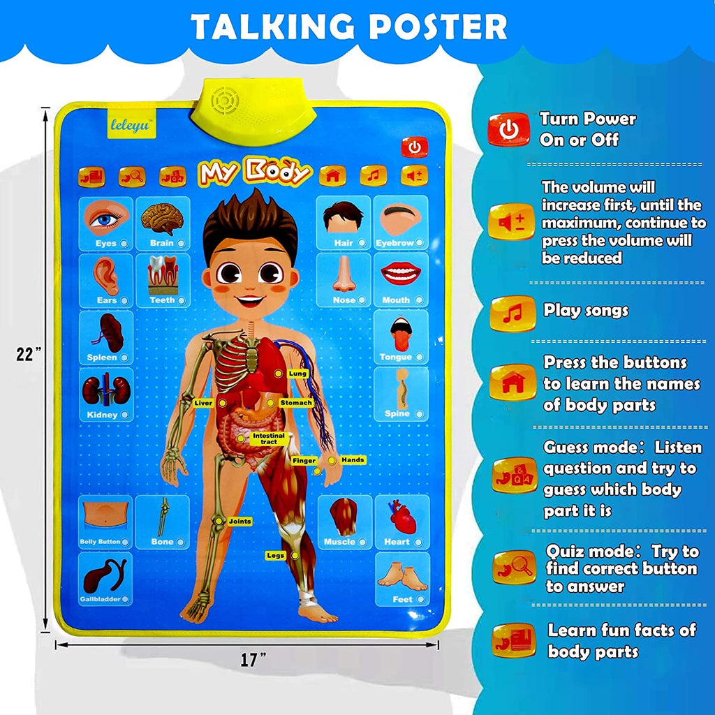 Electronic Interactive Body Talking Poster Learn Names & Facts & Games & Songs of Body Learning Toys for 3,4,5,6,7,8,9 Year Old Boys & Girls Anatomy for Kids X542631
