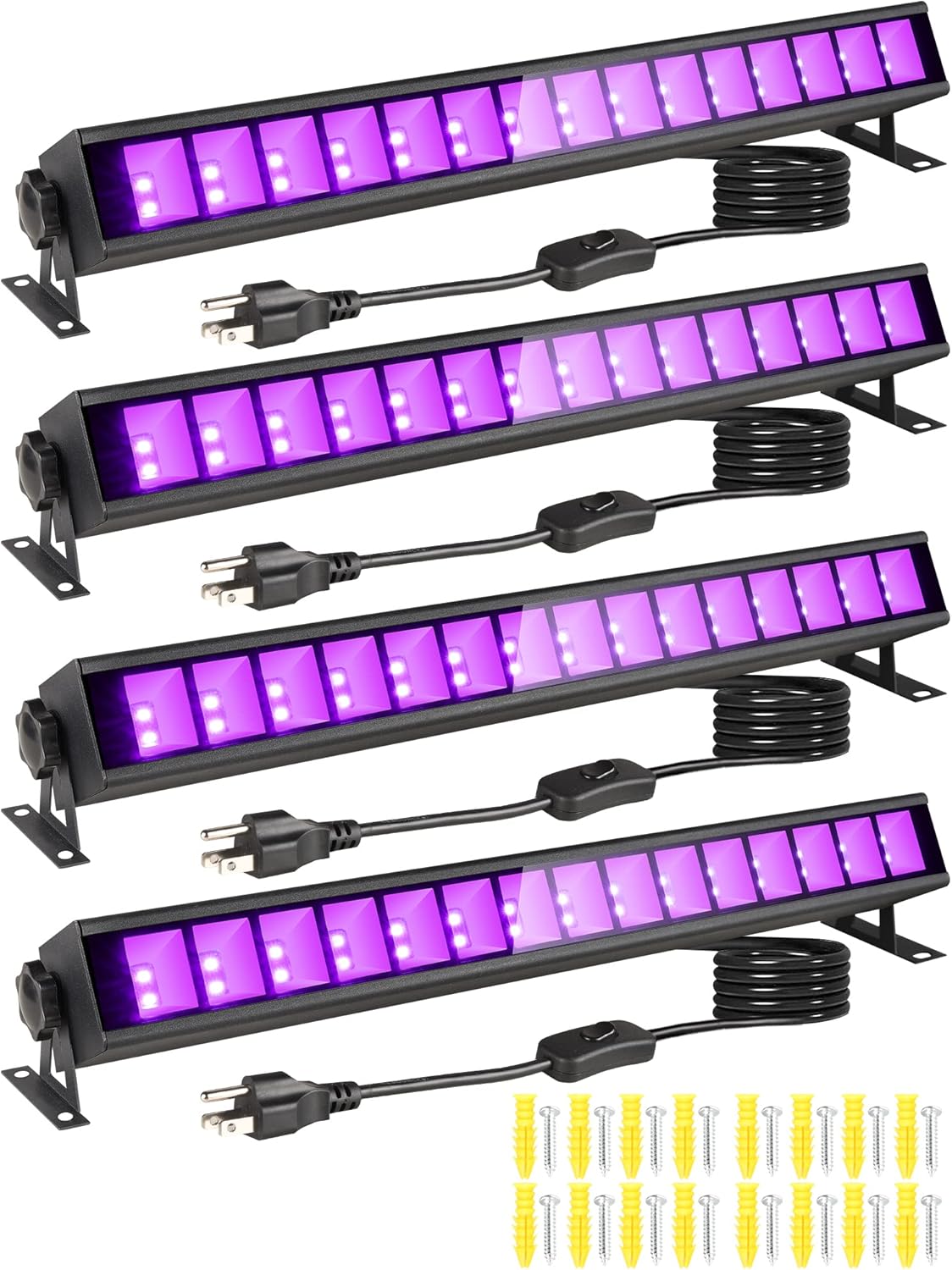 4 Pack 30W Black Light Bar with Switch, Plug and 5ft Cable L34043