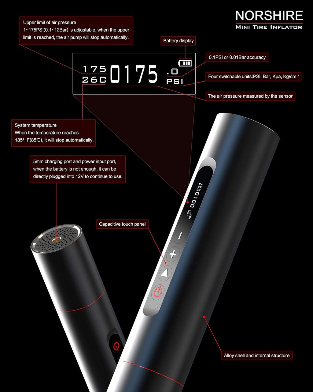 Portable Air Compressor Tire Inflator with 2000mAh Battery S746022