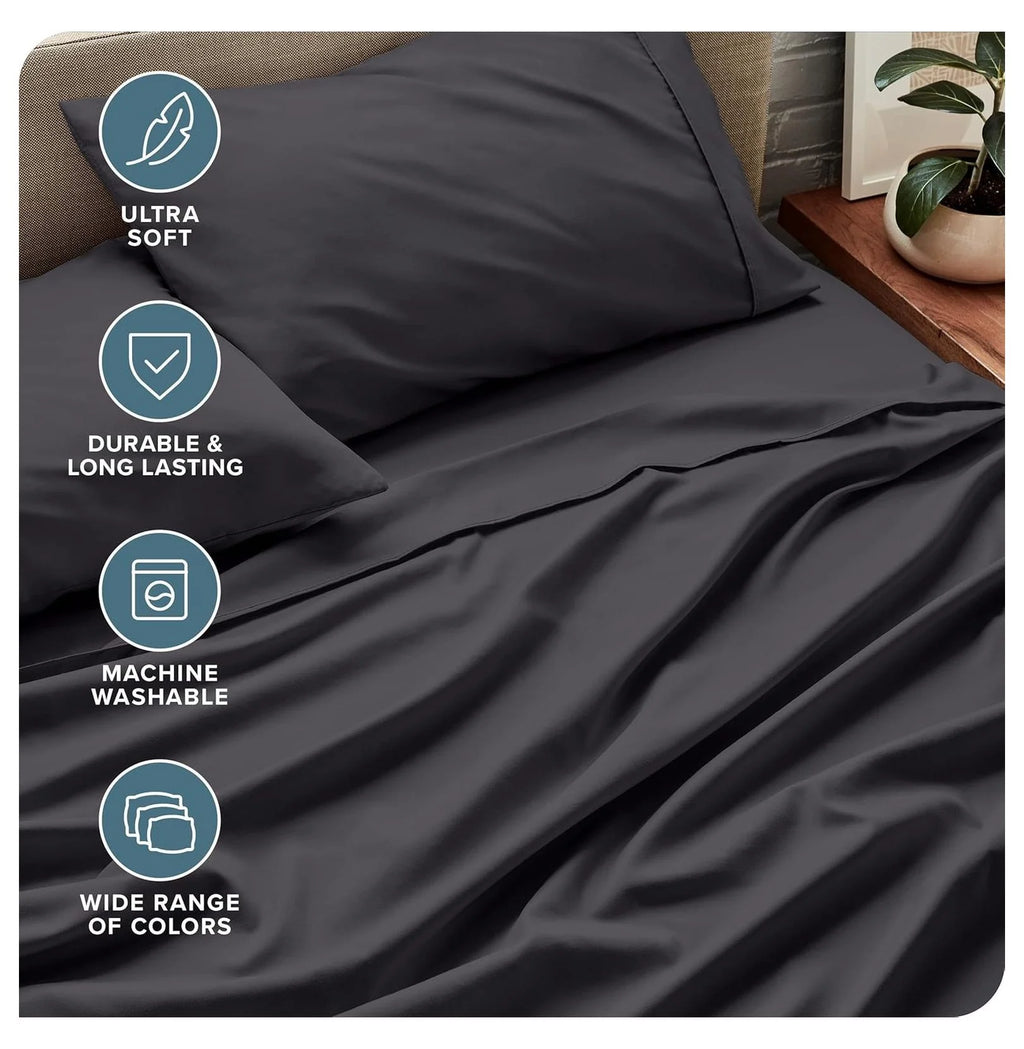 Short Queen 4 Piece Microfiber Sheet Set with Deep Pockets U64585