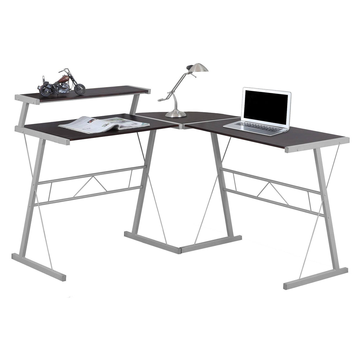 Cappuccino Top Silver Metal Computer Desk L362