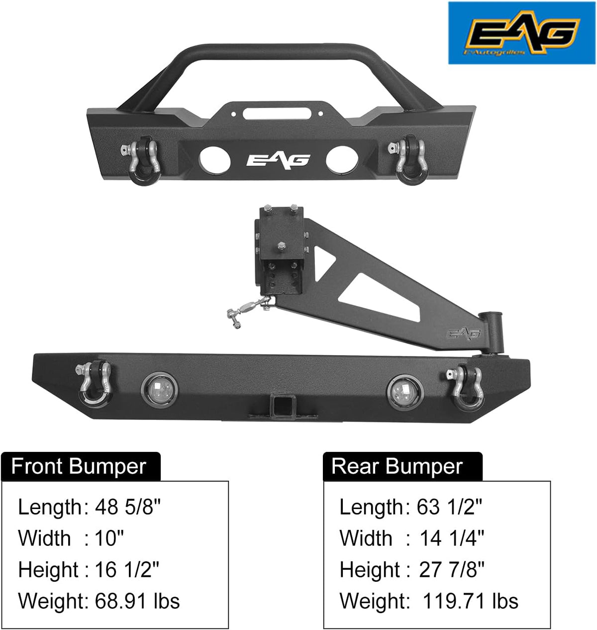 Stubby Front Bumper and Rear Bumper with Tire Carrier Combo K552