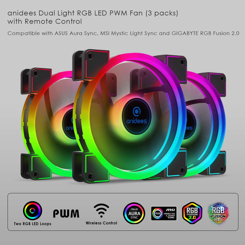 140mm 3pcs RGB PWM Dual Light Loop PC Case Fan G5053