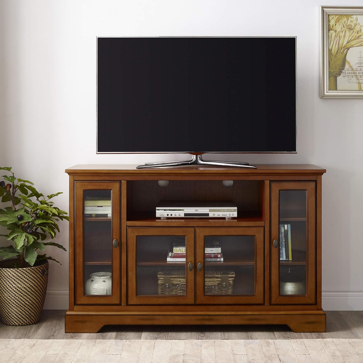 White Wood TV Stand with Storage Cabinets N465