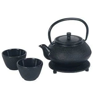 Cast Iron Tea Pot Tea Set Black with Trivet B825410