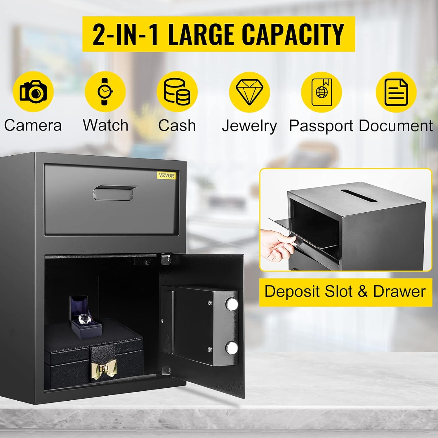 1.7 Cubic Feet Carbon Steel Electronic Code Lock Depository Safe with Deposit Slot and Two Emergency Keys K828