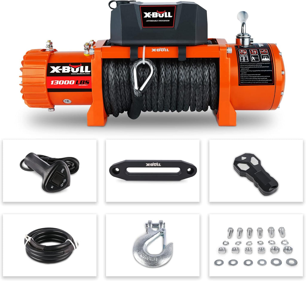 Orange 13000 lb 12V Electric Winch Kit with Wireless Remote and Hawse Fairlead I305258