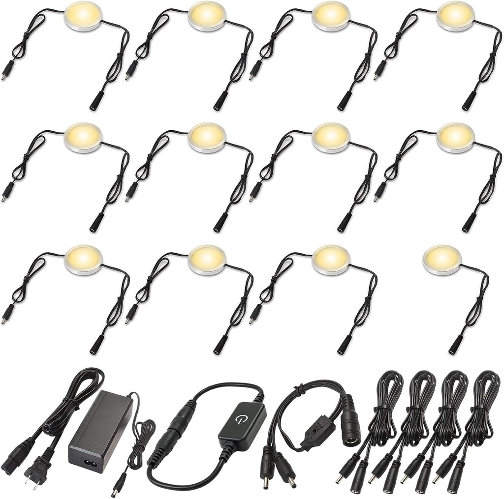 Under Cabinet LED Lighting Kit, Touch Dimmable, 12 Lights, Warm White M453