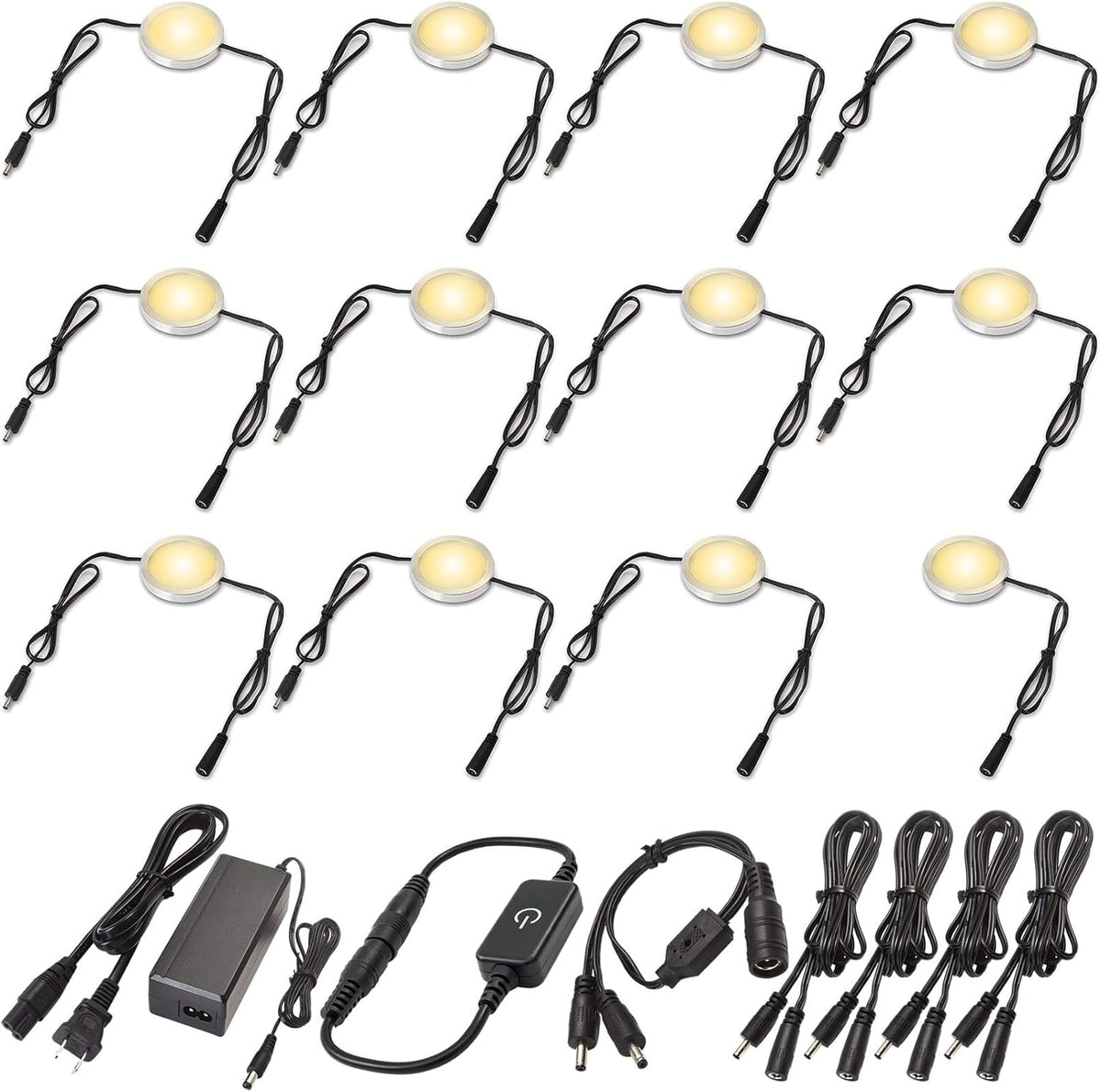 Under Cabinet LED Lighting Kit, Touch Dimmable, 12 Lights, Warm White M453