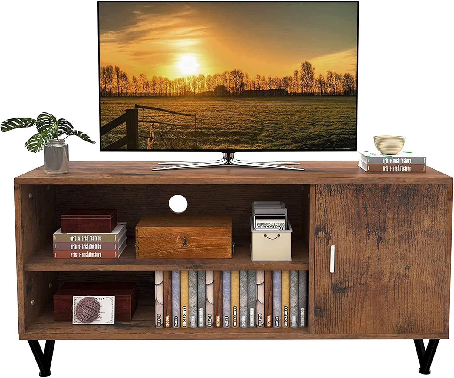Rustic Brown Retro TV Console Media Cabinet with Storage K524635