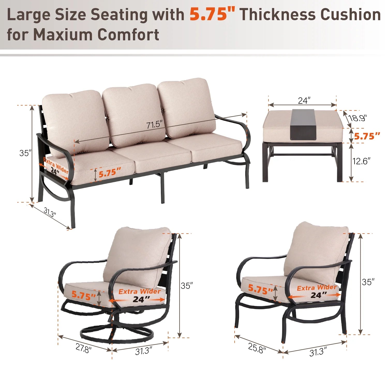 Beige 9-Seat Outdoor Patio Conversation Sofa Set I2197